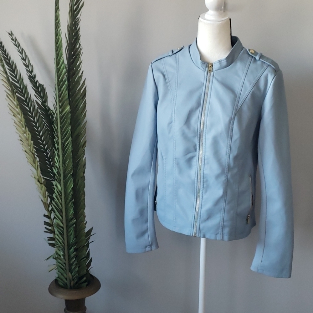 Marc New York light blue moto jacket with gold tone accents
